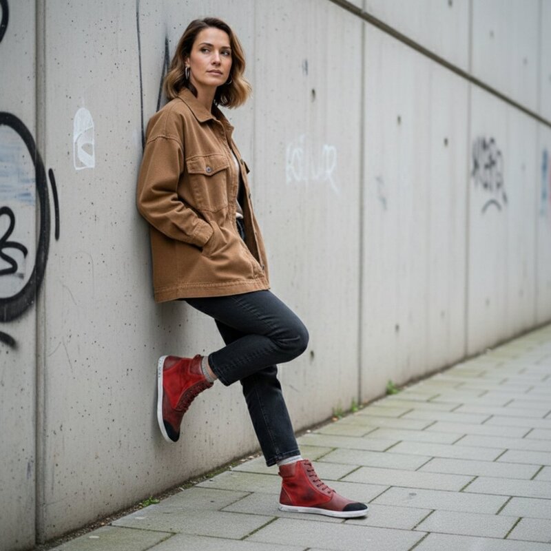 rote halbhohe Sneaker Barfussschuhe für Damen