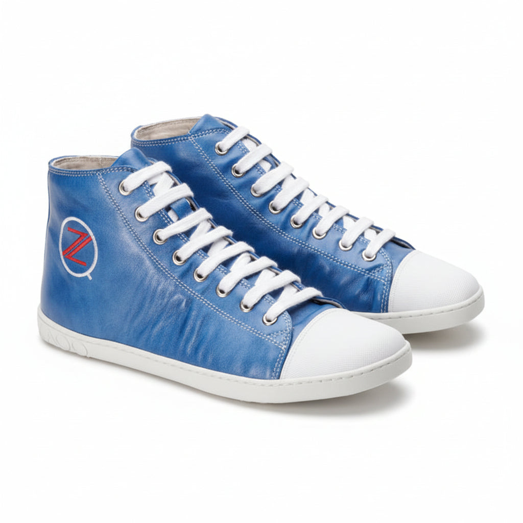 blue high top retro sneakers CHUQQS as barefoot shoes