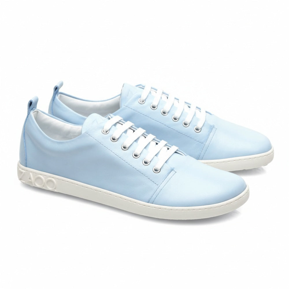 blaue Sneaker Barfußschuhe mit weißer Sohle aus Glattleder für sportliche Damen